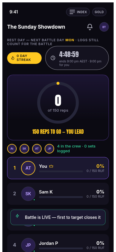 Battle live with progress ring and leaderboard