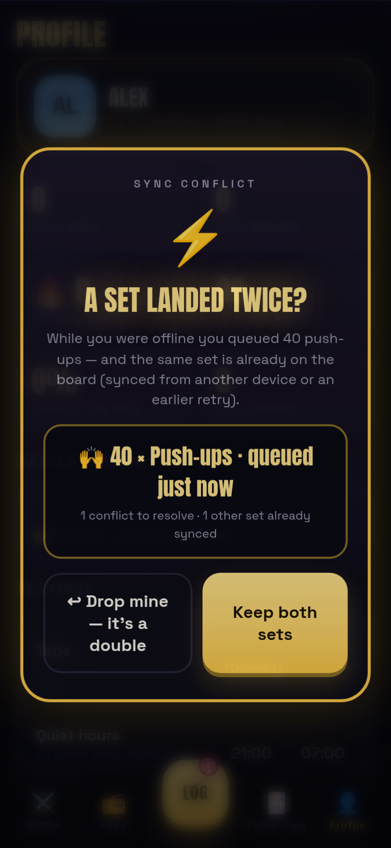 Sync conflict sheet with keep or drop